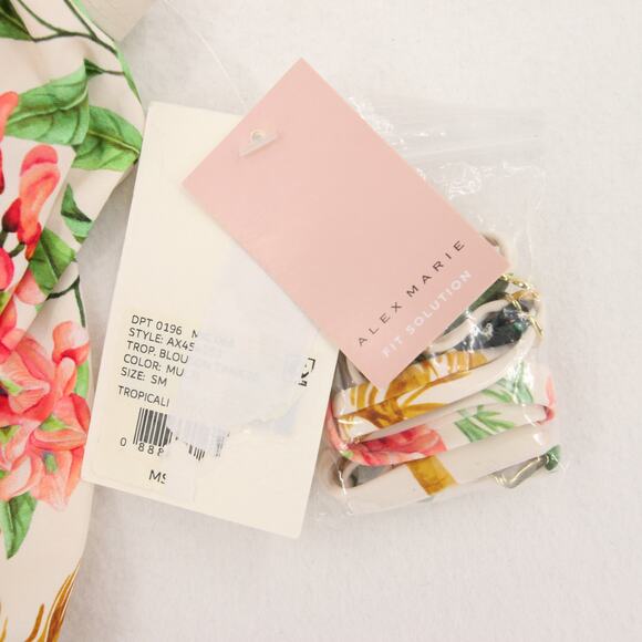 Alex Marie Tankini Top Cream Tropical Floral Blouson Multicolor Strapless Wrap S - Picture 10 of 13